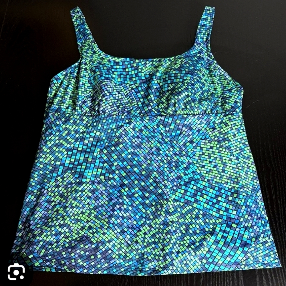 Blue and Green One Piece Swim with Mosaic Design